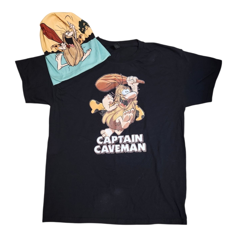 Vintage-Vibe 80's Cartoon Captain Caveman Graphic Tee & Matching Beanie Set